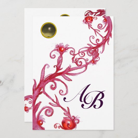 Invitation MAGIC BERRIES,MONOGRAM rouge gris blanc violet noi (Devant / Derrière)