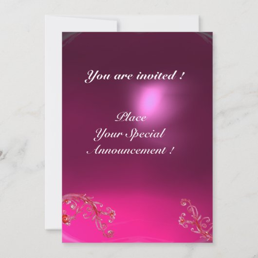 Invitation MAGIC BERRIES,MONOGRAM rouge rubis fuchsia blanc (Dos)