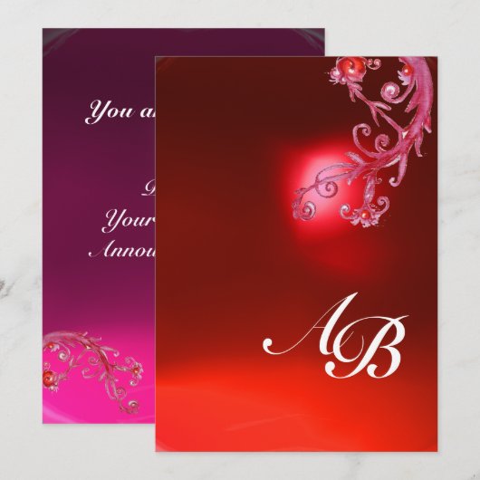 Invitation MAGIC BERRIES,MONOGRAM rouge rubis fuchsia blanc (Devant / Derrière)