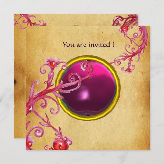 Invitation MAGIC BERRIES PARCHEMENT GEM rouge rubis (Devant / Derrière)