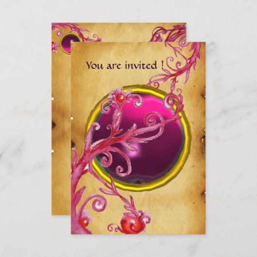 Invitation MAGIC BERRIES PARCHEMENT GEM rouge rubis (Devant / Derrière)