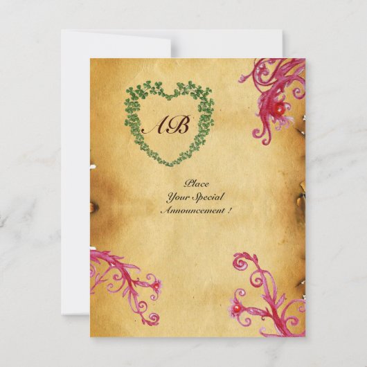Invitation MAGIC BERRIES SHAMROCK HEART MONOGRAM parchemin (Dos)