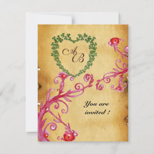 Invitation MAGIC BERRIES SHAMROCK HEART MONOGRAM parchemin