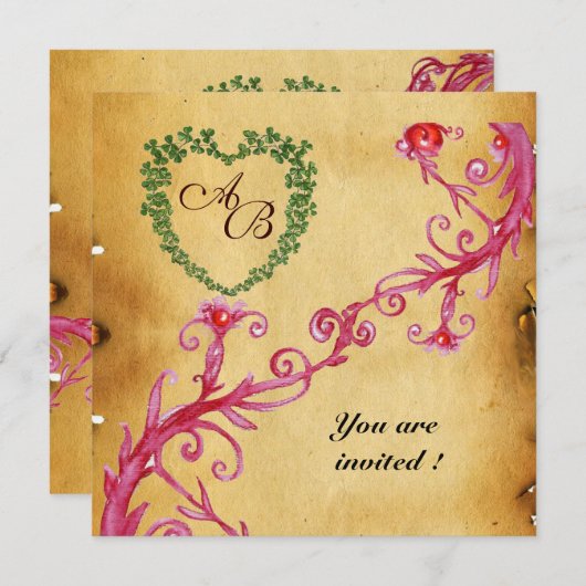 Invitation MAGIC BERRIES SHAMROCK HEART MONOGRAM parchemin (Devant / Derrière)