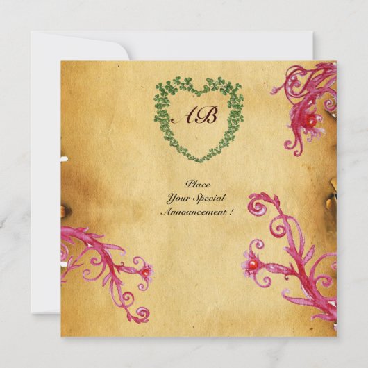 Invitation MAGIC BERRIES SHAMROCK HEART MONOGRAM parchemin (Dos)