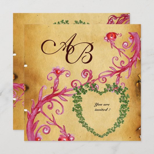 Invitation MAGIC BERRIES SHAMROCK HEART MONOGRAM parchemin (Devant / Derrière)