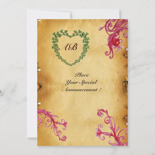 Invitation MAGIC BERRIES SHAMROCK HEART MONOGRAM parchemin (Dos)