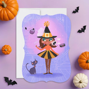 Invitation Magic Brown Hair sorcière Lavande et rose do-it-yo
