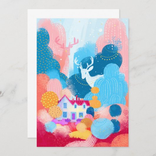 Invitation Magic Deer, mignonne House et un petit canard (Devant / Derrière)