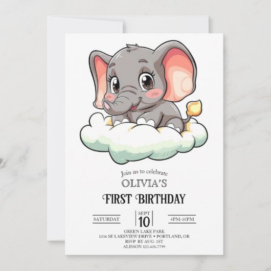 Invitation Magic Elephant 1er Anniversaire numérique (Devant)