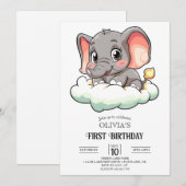 Invitation Magic Elephant 1er Anniversaire numérique (Devant / Derrière)