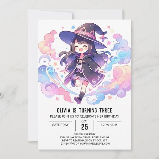 Invitation Magic Enchantress Wizard Anniversaire (Devant)