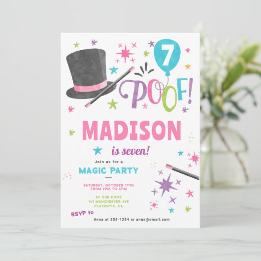 Invitation Magic fête d'anniversaire Fille Magicien (Debout devant)