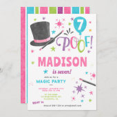 Invitation Magic fête d'anniversaire Fille Magicien (Devant / Derrière)