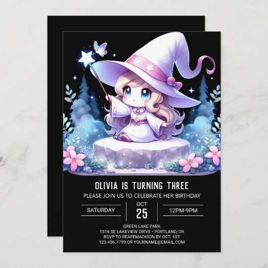 Invitation Magic Fun Wizard Anniversaire (Devant / Derrière)