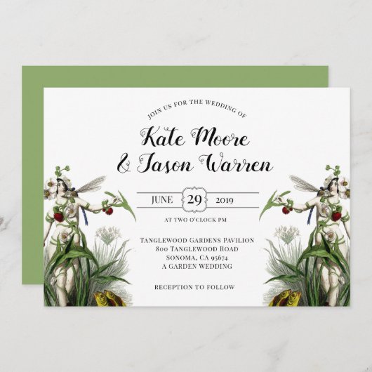 Invitation Magic Garden Green Bourgogne Mariage (Devant / Derrière)