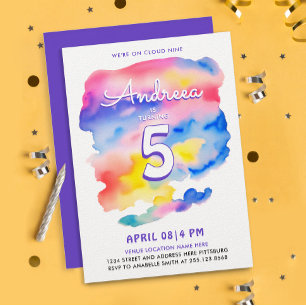 Invitation Magic Girl Coloré Cloud Nine Anniversaire Aquarell