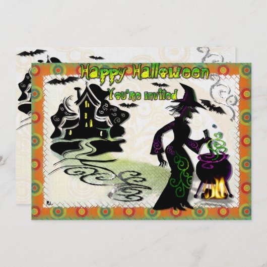 Invitation Magic Halloween sorcière (Devant / Derrière)