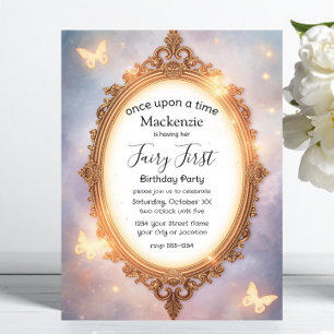 Invitation Magic Mirror & Papillons Fée Premier Anniversaire