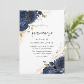Invitation Magic Navy Indigo Blue Roses & Gold Quinceanera (Debout devant)