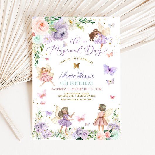 Invitation Magic ONE Anniversaire Papillon Fée Rose Violet