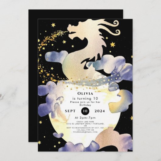Invitation Magic Pastel Dragon Anniversaire (Devant / Derrière)