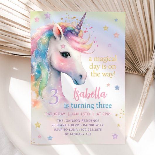 Invitation Magic Pastel Rainbow UNICORN Anniversaire