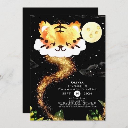 Invitation Magic Pastel Tiger Anniversaire (Devant / Derrière)