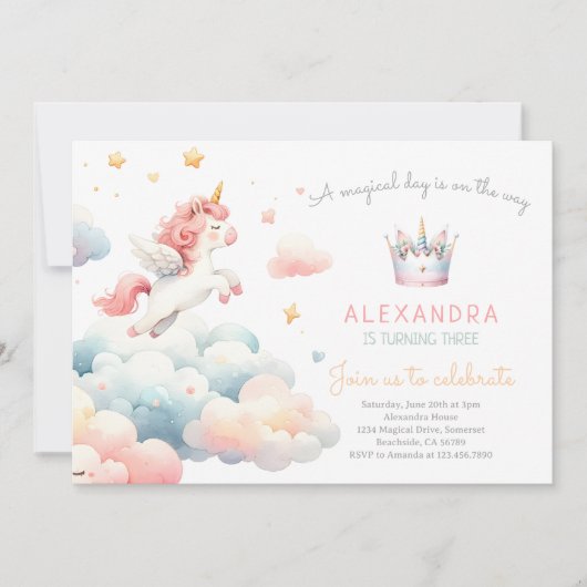 Invitation Magic Pastel Unicorn fête d'anniversaire (Devant)