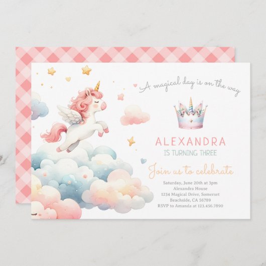 Invitation Magic Pastel Unicorn fête d'anniversaire (Devant / Derrière)
