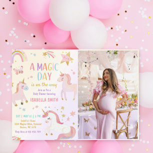 Invitation Magic Pastel Unicorn Rainbow Baby shower Photo