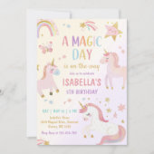 Invitation Magic Pastel Unicorn Rainbow Birthday Party (Devant)