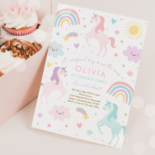 Invitation Magic Pastel Unicorn Rainbow Birthday Party
