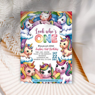 Invitation Magic Pastel Unicorn Rainbow Birthday Party