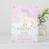 Invitation Magic Pastel Unicorn Rainbow Party Anniversaire (Debout devant)