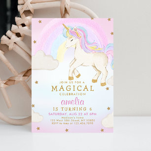 Invitation Magic Pastel Unicorn Rainbow Party Anniversaire