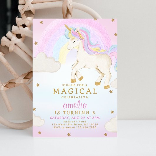 Invitation Magic Pastel Unicorn Rainbow Party Anniversaire