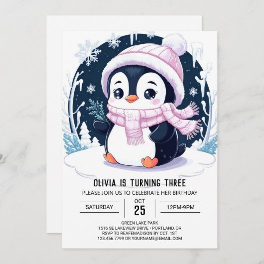 Invitation Magic Pretty Penguin Digital Anniversaire (Devant / Derrière)