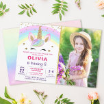 Invitation Magic Rainbow Gold Unicorn Girl Photo Anniversaire<br><div class="desc">Magical Rainbow Gold Unicorn Girl Photo Anniversaire Invitation</div>