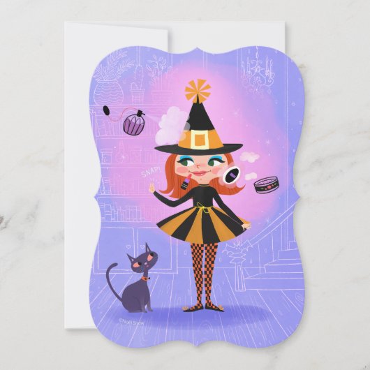 Invitation Magic Red Hair sorcière Lavande et rose do-it-your (Devant)