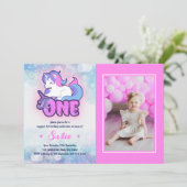 Invitation Magic rose violet Unicorne 1er anniversaire Photo (Debout devant)