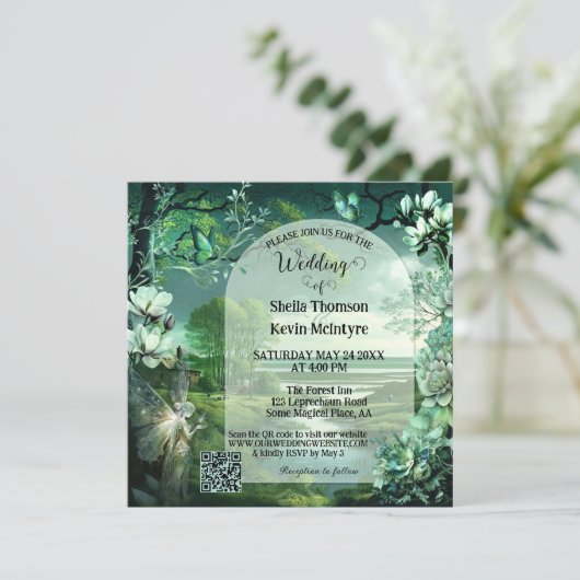 Invitation Magic Sage Irish Fairy QR Code Mariage (Debout devant)