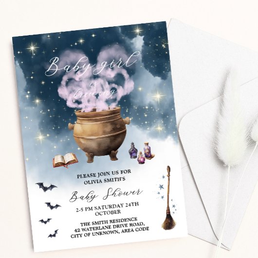 Invitation Magic sorcière Cauldron Baby Girl Brassage Baby sh