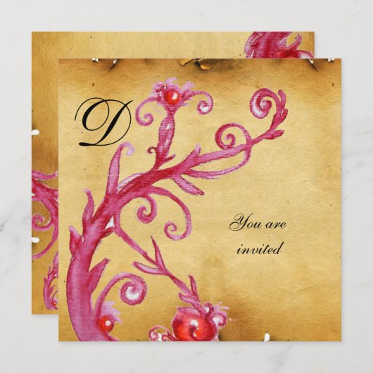 Invitation MAGIC SWIRL MONOGRAM parchemin vibrant éclatant (Devant / Derrière)