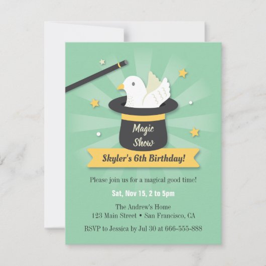 Invitation Magic Wand and Dove Magicien Anniversaire de enfan (Devant)