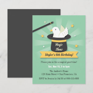 Invitation Magic Wand and Dove Magicien Anniversaire de enfan
