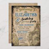 Invitation Magic Wizard Sorcière bleu fête d'anniversaire (Devant / Derrière)