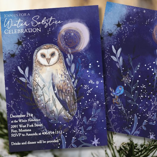 Invitation Magical Barn Owl Winter Solstice Celebration 