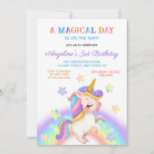 Invitation Magical Day Rainbow Stars Unicorn Birthday  (Devant)