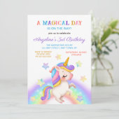 Invitation Magical Day Rainbow Stars Unicorn Birthday  (Debout devant)